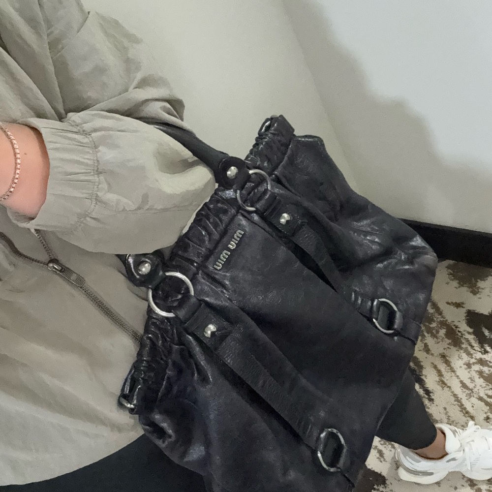 Miu Miu Black Nappa Lux Gathered Tote vintage